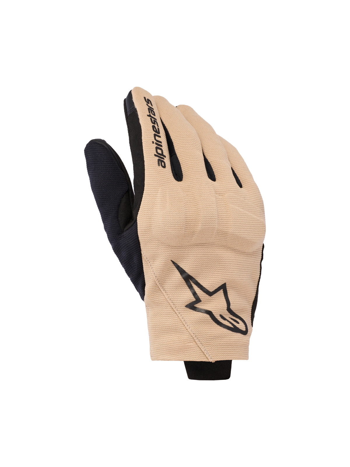 Alpinestars Reef V2 Gloves, Motorcycle Gloves, Sand and Black, short cuff urban design with ventilated stretch fabric, features black star logo on backhand and Alpinestars text on index finger, modern road riding gear