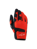 Alpinestars Ignite Gloves, Motorcycle Gloves, Red Tangerine and Black, breathable mesh textile, black reinforcements on fingers and knuckles, white star logo, short cuff design