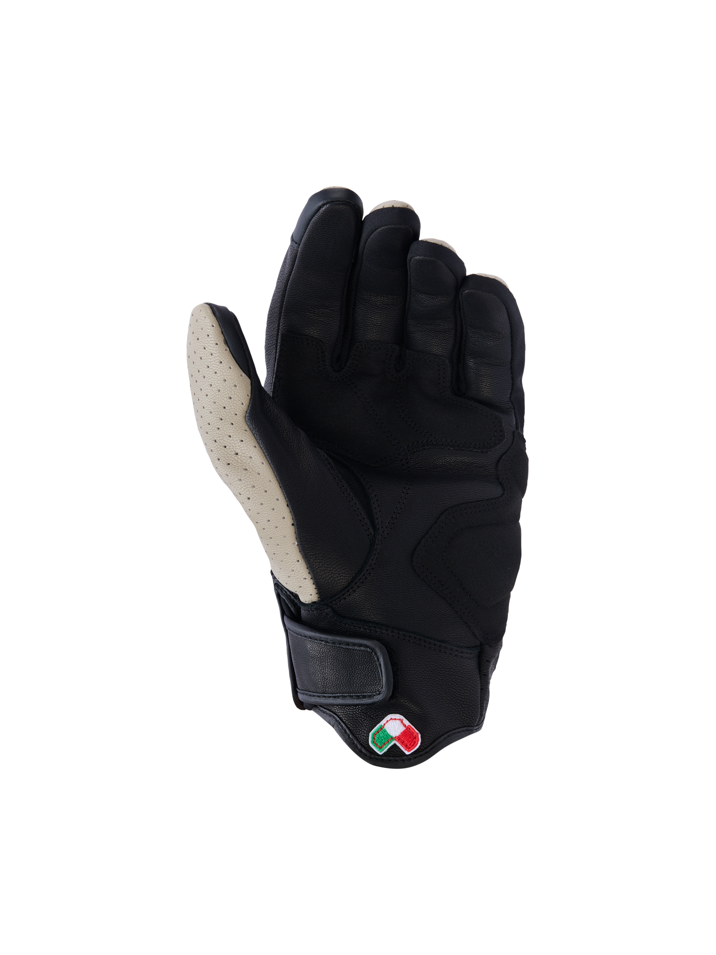 Alpinestars Mustang V3 Leather Gloves, Palm View, Aluminum Black, black goat leather with perforated light gray thumb area, reinforced palm and thumb zones, short cuff with hook and loop closure, heritage-inspired urban motorcycle gloves