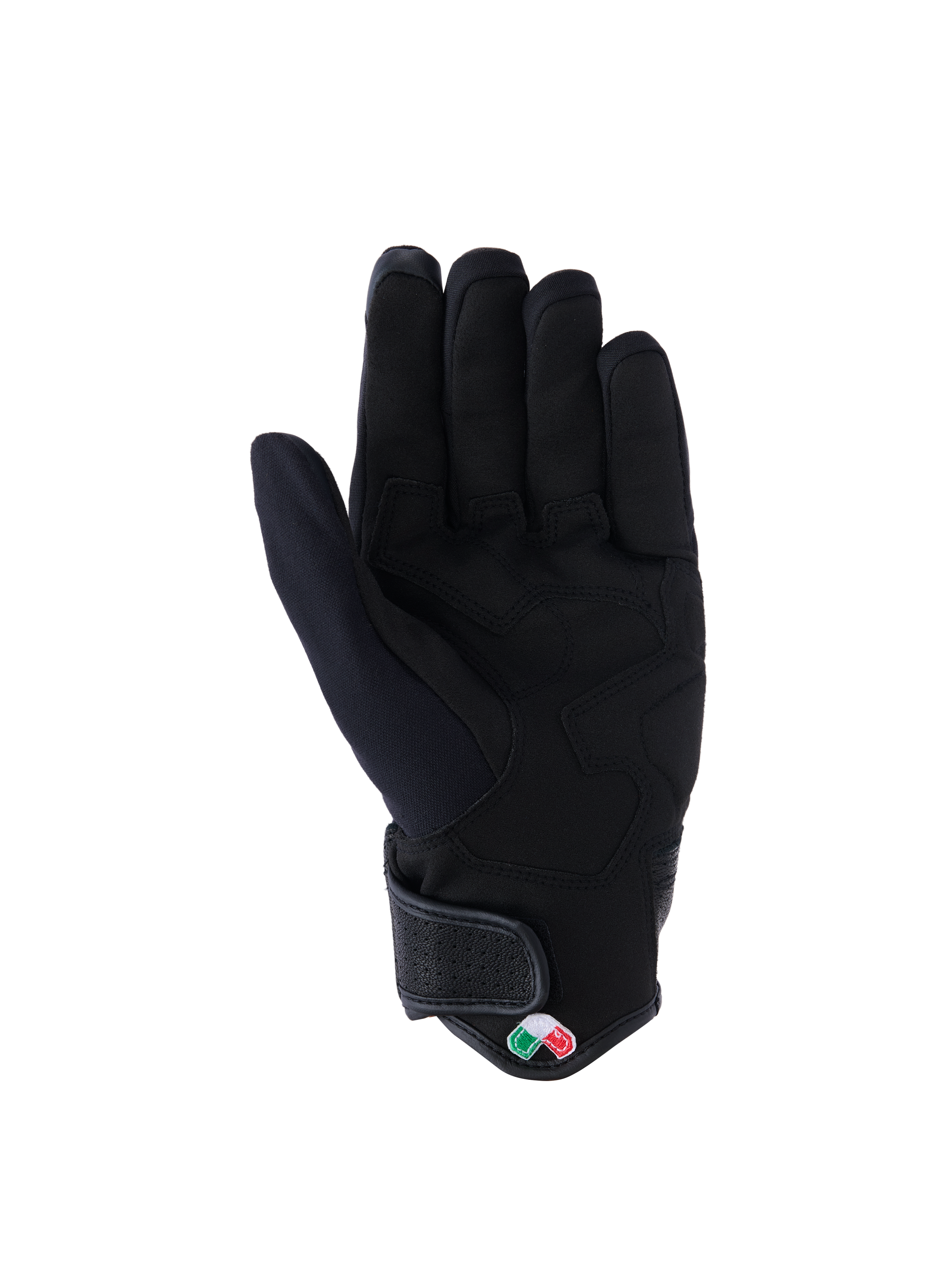 Alpinestars Tracker Gloves, Motorcycle Gloves, Black, palm view featuring synthetic suede with reinforced padding, short cuff with hook and loop closure, urban riding gear