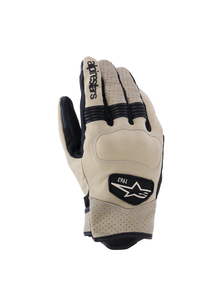 Alpinestars Tracker Gloves, Motorcycle Gloves, Beige and Black, perforated ventilation, textured grip zones, 1963 heritage logo, snug fit design