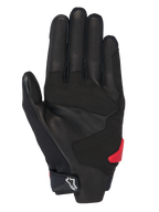 Alpinestars Honda SP X 3 Gloves, Motorcycle Gloves, Black with Bright Red accents, palm view featuring perforated leather, synthetic overlays for grip, a red TPR palm slider, and a white Alpinestars logo on the adjustable cuff