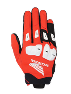 Alpinestars Honda SP X 3 Gloves, Motorcycle Sport Gloves, Bright Red, Black and White, featuring white TPU knuckle protectors and finger sliders, large white Honda Wing logo on the backhand, breathable multi-material design for summer road riding