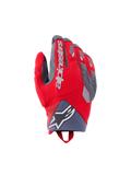 Alpinestars Durack Gloves, Motorcycle Riding Gloves, Bright Red and Mid Gray, featuring divided knuckle protection with gray TPR accents, white Alpinestars branding on the backhand, neoprene wrist cuff with star logo, and performance adventure design