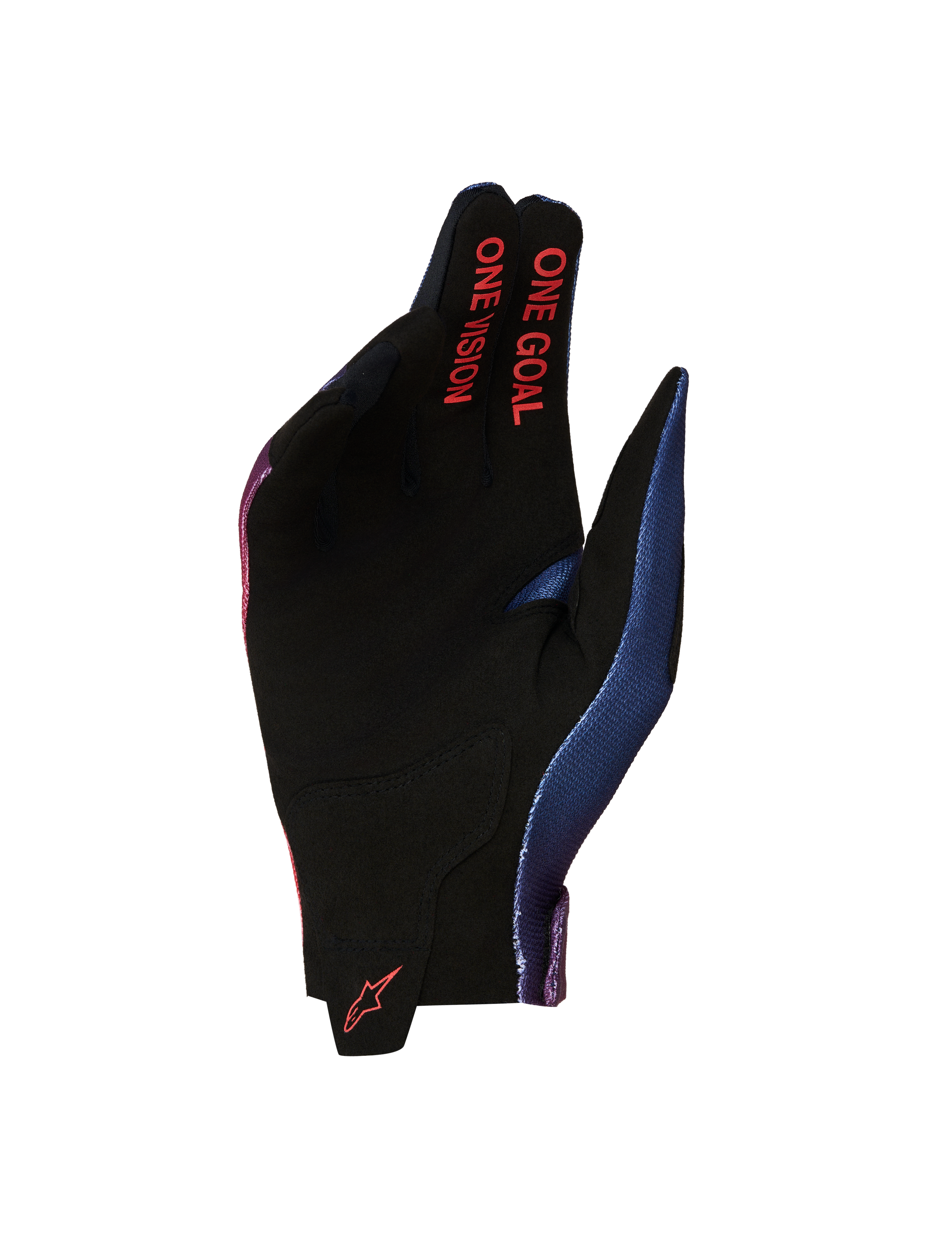 Alpinestars Radar Gloves 2027, Men's Motocross Gloves, Black and Red, Synthetic Suede Palm with One Goal One Vision branding.