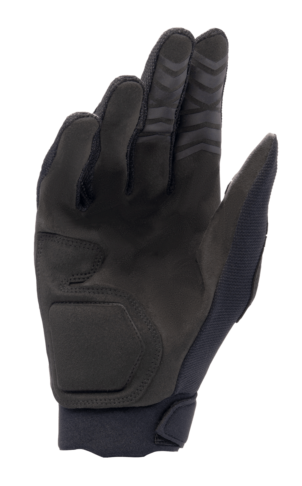 Alpinestars Full Bore XT Gloves, Black, palm view featuring synthetic suede for durability and grip, ergonomic stitching, and textured fingertips for off-road performance.