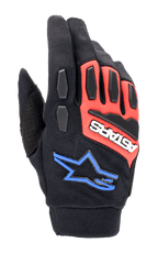 Alpinestars Full Bore XT Gloves, Off-Road Motorcycle Gloves, Black Bright Red and Blue, featuring TPR knuckle and finger protection, breathable stretch fabric, white ASTARS logo on red panel, and blue star logo