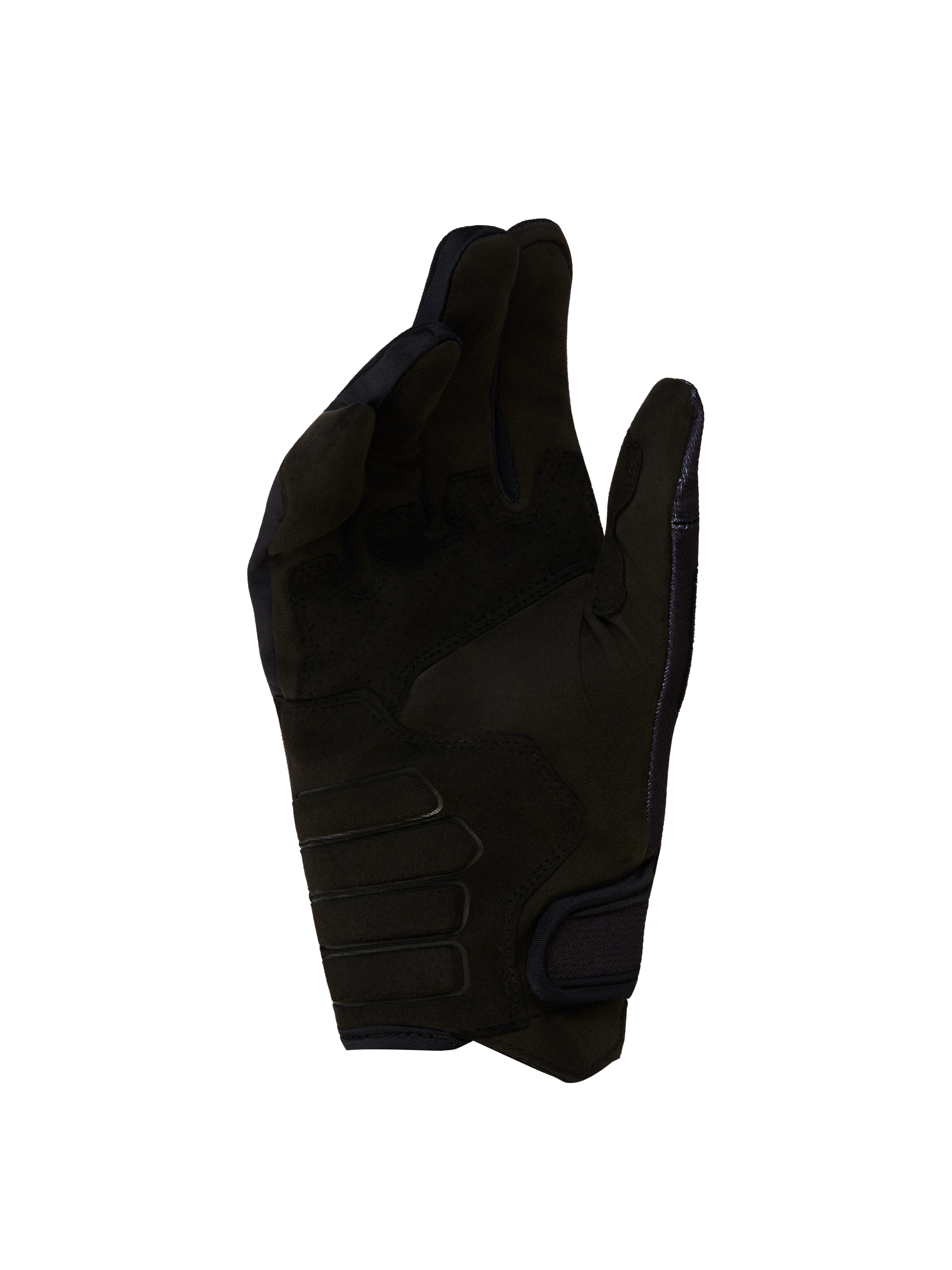 Alpinestars Techdura Gloves, black synthetic suede palm view for motocross and enduro riding, featuring reinforced contact zones and CE certified protection.