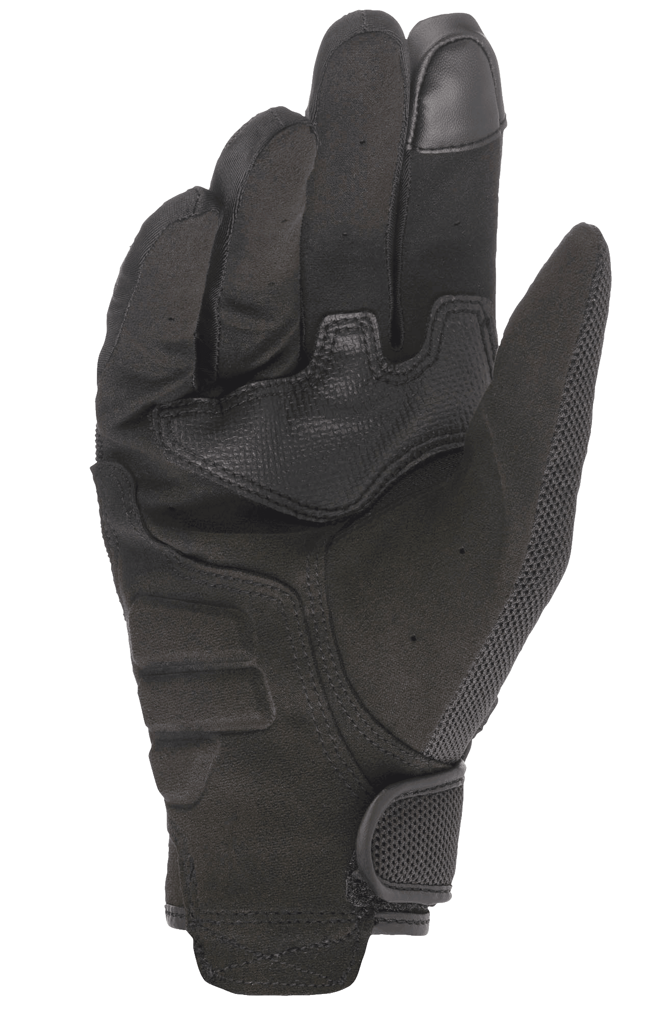 Alpinestars Copper Gloves, Urban Motorcycle Gloves, Black, palm view showing synthetic suede construction, reinforced grip sections, touchscreen-compatible fingertip, and adjustable hook-and-loop wrist closure