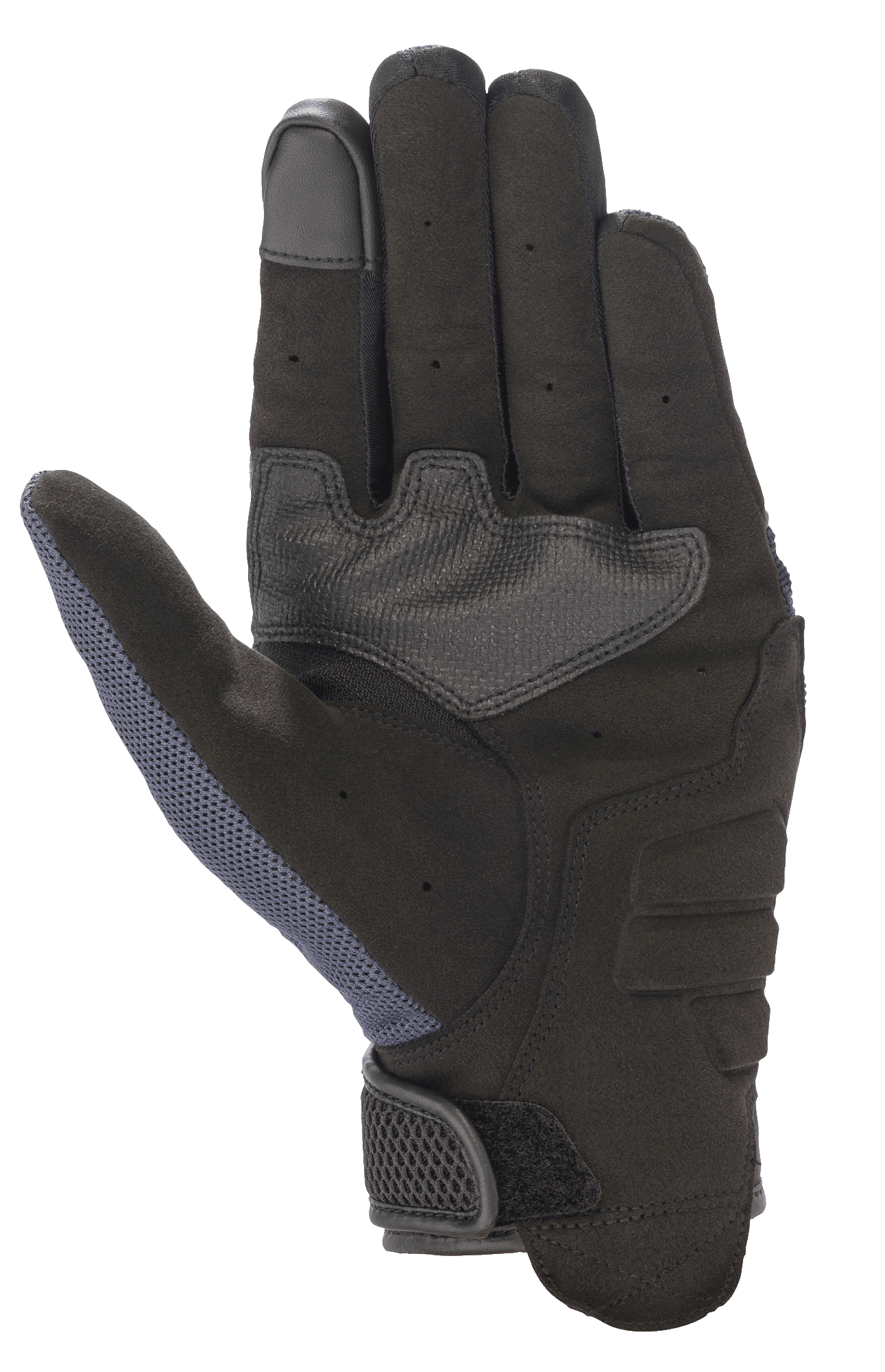 Alpinestars Copper Gloves, Motorcycle Gloves, Mood Indigo, palm view featuring a full synthetic suede construction, reinforced padding, touchscreen-compatible fingertip, and mesh thumb panel for lightweight urban protection.