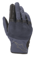 Alpinestars Copper Gloves, Urban Motorcycle Gloves, Mood Indigo Blue with black accents, mesh textile construction, featuring hard knuckle protection and accordion finger joints, Alpinestars logo on the backhand