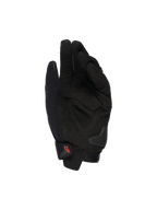 Alpinestars SP X 1 Gloves, Black motorcycle gloves, palm view showing synthetic leather overlays, reinforced strike zones, TPR palm slider, short cuff closure with red logo, sport riding protection