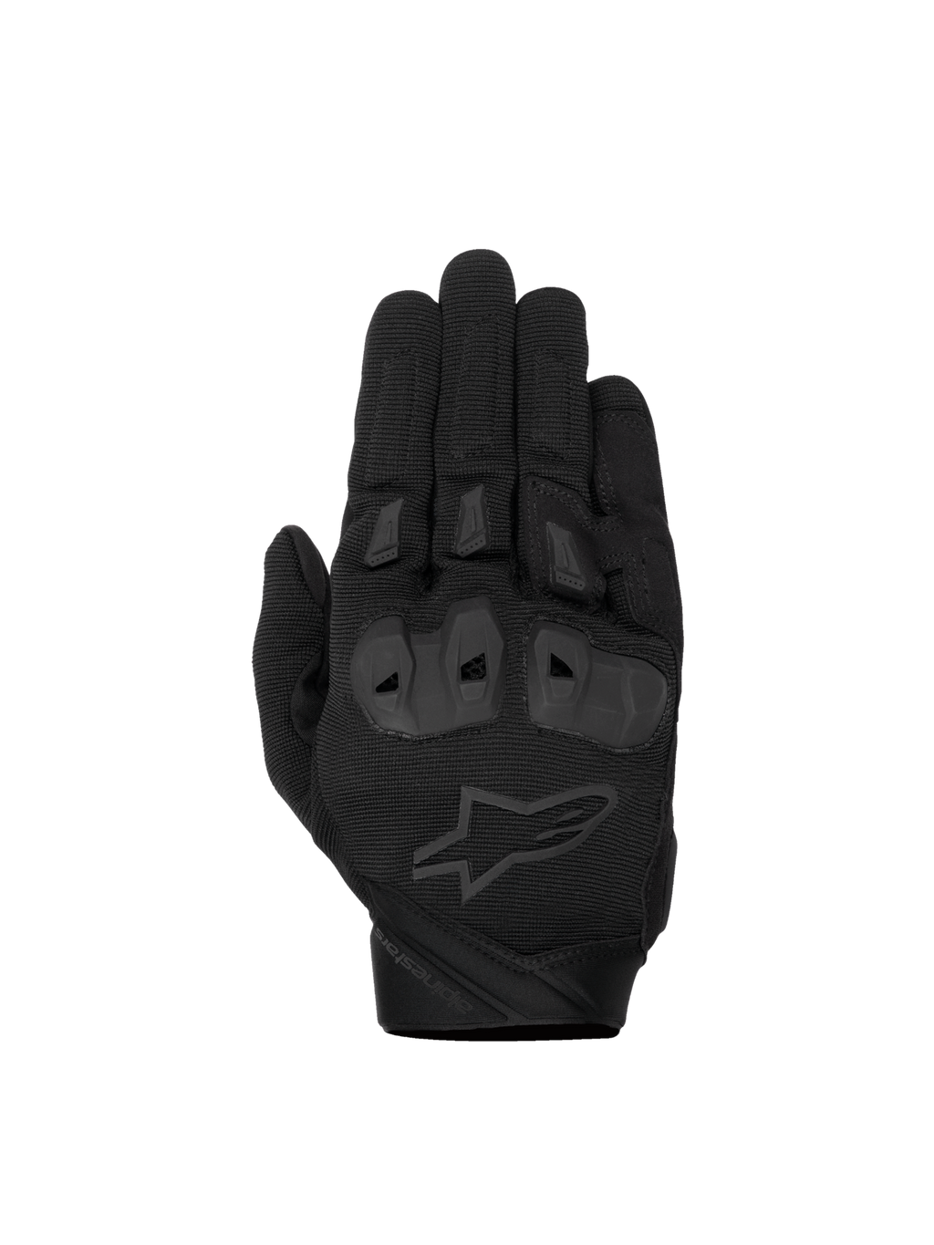 Alpinestars SP X 1 Gloves, black men's motorcycle racing gloves with TPR knuckle protection and CE certified textile.