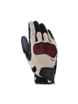 Alpinestars Mogress Airflow Gloves, Motorcycle Gloves, Beige Black and Red, textured palm protection, perforated fingers for breathability, mesh wrist with Velcro strap, sporty ergonomic design