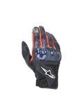 Alpinestars FQ20 SMX-1 Air V2 Monster Gloves, black and blue motorcycle gloves with mesh and hard knuckle protection.
