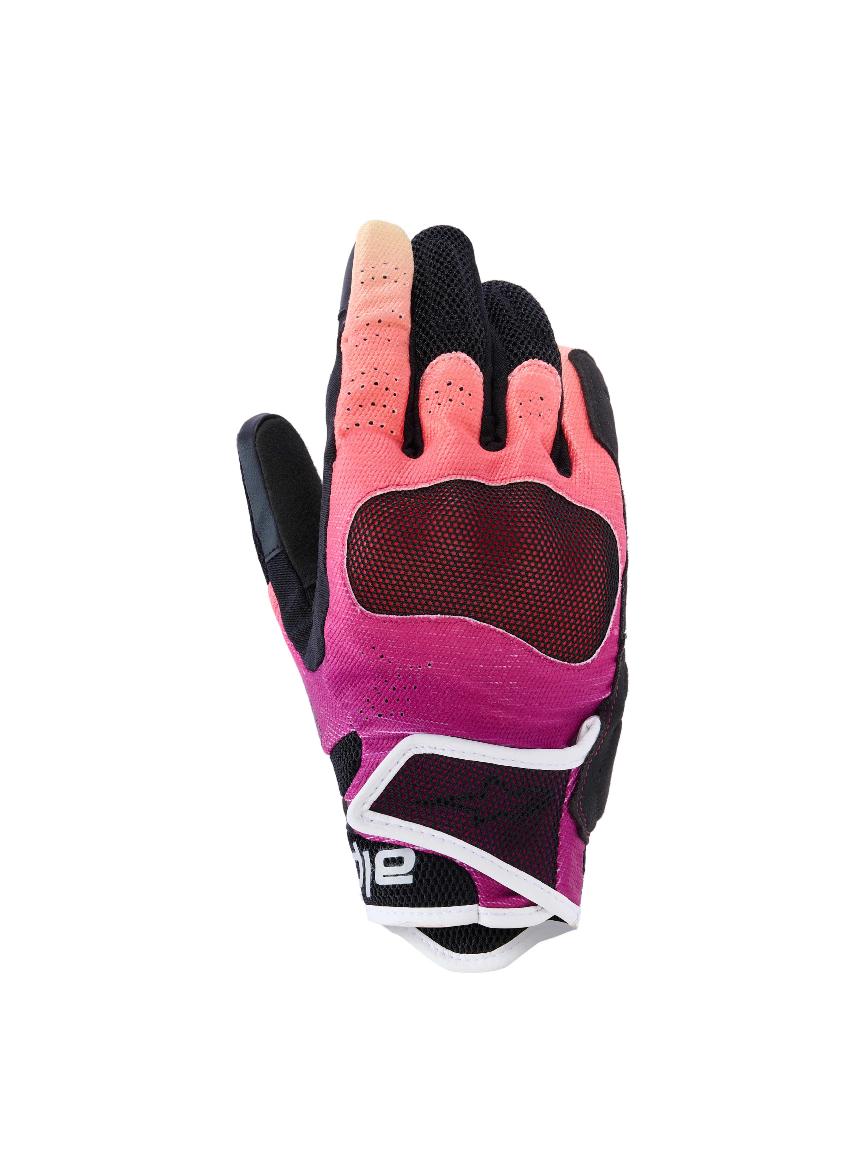 Alpinestars Stella Mogress Airflow Gloves, Women's Motorcycle Gloves, Fading Coral and Black with white trim, featuring a ventilated textile backhand, laser-perforated finger panels, and a protective short cuff for urban riding.