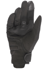 Alpinestars Stella Copper Women's Motorcycle Gloves, palm view, Black, featuring full synthetic suede palm with reinforcement patches, touchscreen-compatible fingertip, and hook and loop wrist closure