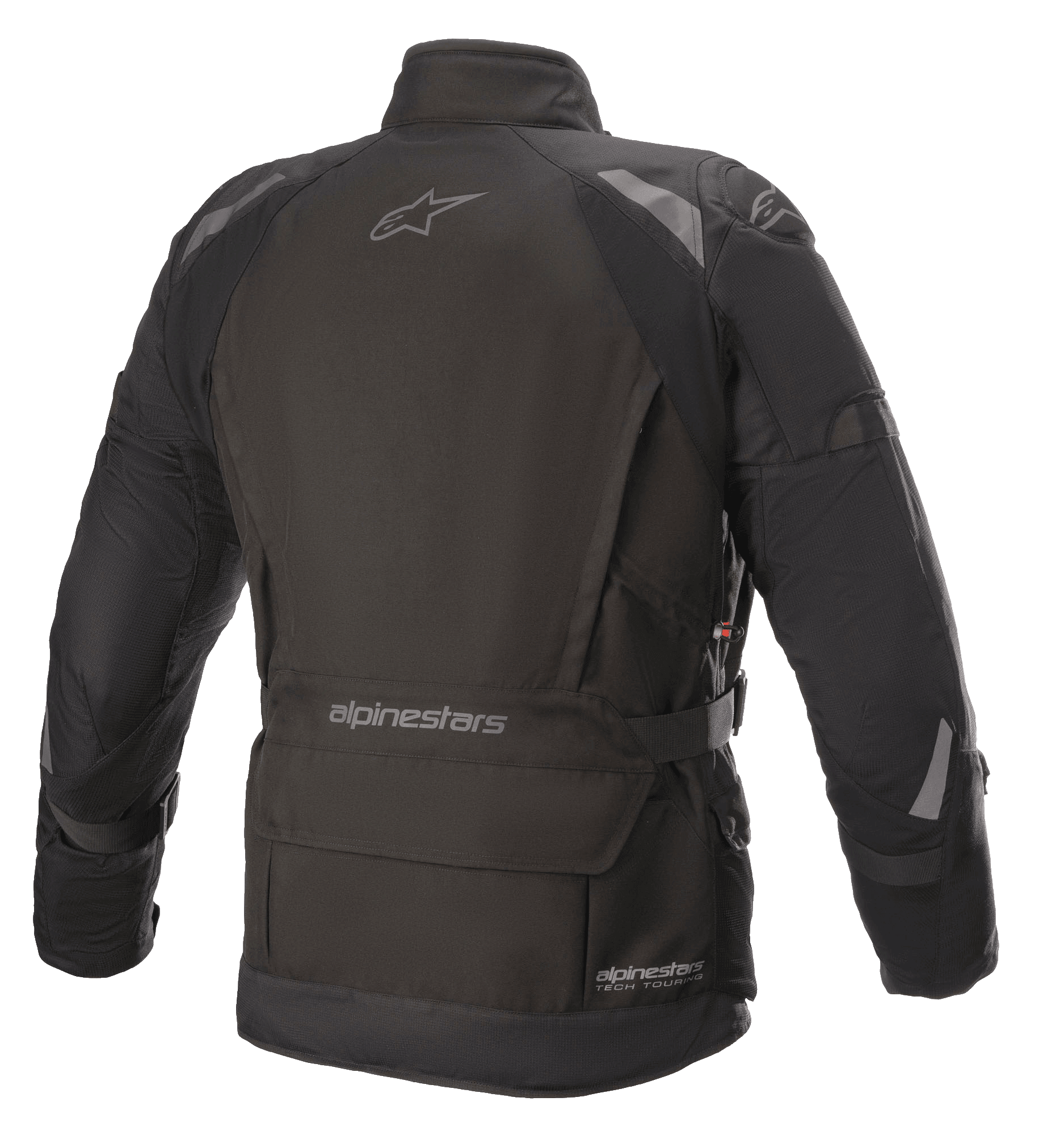 Alpinestars Ketchum GORE-TEX Jacket, Motorcycle Jacket, Black, rear view featuring an elongated touring cut, reflective details on the shoulders and arms, with Alpinestars branding on the upper back and lower waist area.