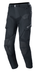 Alpinestars Boulder 3L GORE-TEX Pants, Adventure Motorcycle Pants, Black, technical textile design with magnetic buckle waist closure, reinforced knee panels with textured inserts, multiple zippered and cargo pockets, pre-curved ergonomic fit