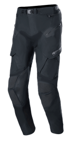 Alpinestars Boulder 3L GORE-TEX Pants, Adventure Motorcycle Pants, Black, technical textile design with magnetic buckle waist closure, reinforced knee panels with textured inserts, multiple zippered and cargo pockets, pre-curved ergonomic fit