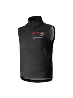 Alpinestars Youth Techstar Softshell Vest, Black, Sleeveless Motocross Vest with Red Star Logo, High Collar, Front Zipper, "ONE GOAL. ONE VISION." Branding, Light Gray Interior Lining, Youth Motorsports Apparel