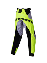Alpinestars 2025 Kids Racer Veil Pants, Motocross Pants, Gray and Yellow Fluo, featuring black stretch panels and Alpinestars logo across the rear, sporty ergonomic design for youth off-road racing