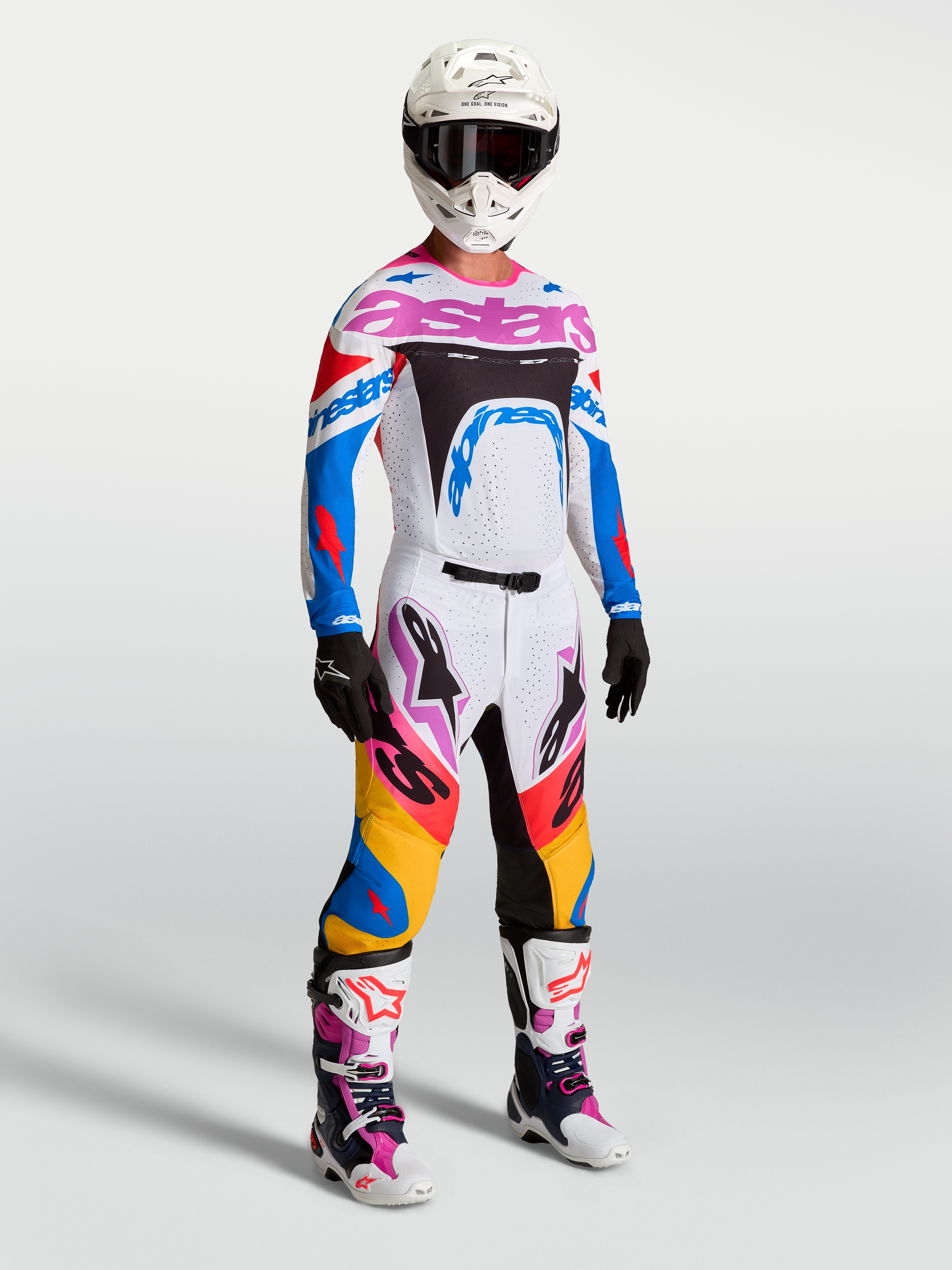Alpinestars Supertech Dyna Pants, Motocross Racing Gear, Men's, White and Blue, lightweight stretch rip-stop construction with a pro-rider athletic fit.