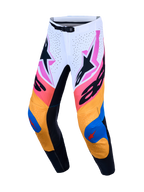 Alpinestars Supertech Dyna Pants, performance motocross gear in white, blue, and orange with lightweight stretch rip-stop.