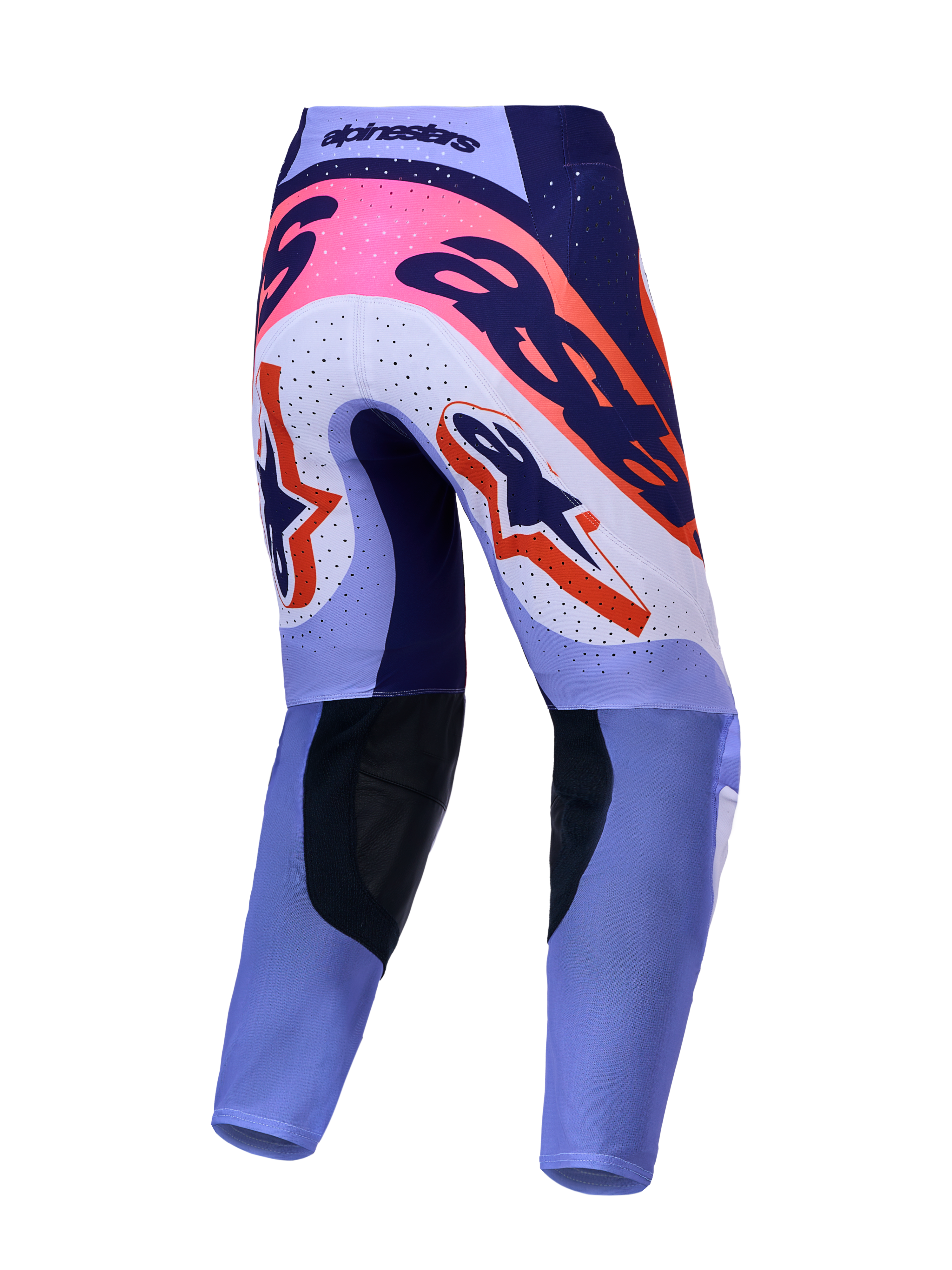Alpinestars Supertech Dyna Motocross Pants, rear view, in light violet and deep purple with pink fluo accents.