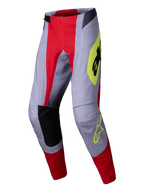 Alpinestars 2025 Techstar Melt Pants, Motocross Pants, Bright Red and Gray with Fluorescent Yellow accents, athletic race fit featuring laser-cut perforations and reinforced inner knees for off-road performance.