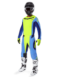 Alpinestars 2025 Techstar Melt Gear Set, Complete Motocross Racing Outfit, Neon Yellow and Blue, Black helmet with goggles, Yellow and black gloves, White and black boots, Full MX gear kit