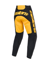 Alpinestars 2026 Racer Riway Pants, Motocross Pants, Yellow and Black, rear view featuring bold yellow 'astars' branding across the seat and side, black lower legs with mesh panels, and ergonomic pre-curved construction for off-road racing.