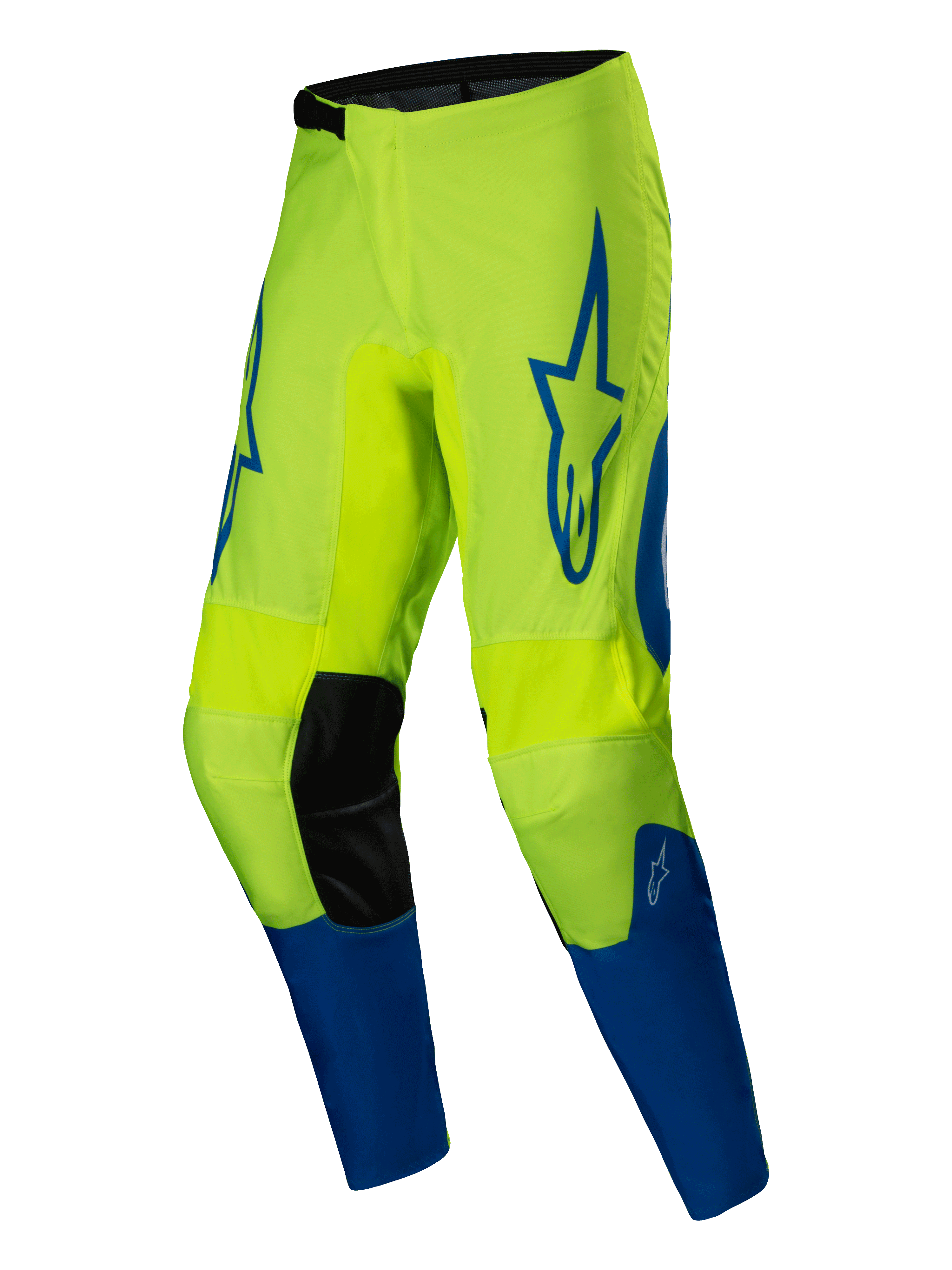 Alpinestars 2025 Fluid Haul Pants, Motocross Pants for Men, Yellow Fluo and Blue, 600D polyfabric construction with pre-curved legs and synthetic leather knee panels