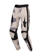 Alpinestars 2026 Racer Lahnd Pants, Motocross Pants, Sand Camo, featuring off-white base with gray and black brushstroke patterns, black star graphics on thighs, reinforced black knee panels, and adjustable waist buckle, ergonomic off-road racing design