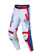 Alpinestars Racer Hunt Pants and Gear Set, white and red men's motocross pants with blue accents and leather inner knees.