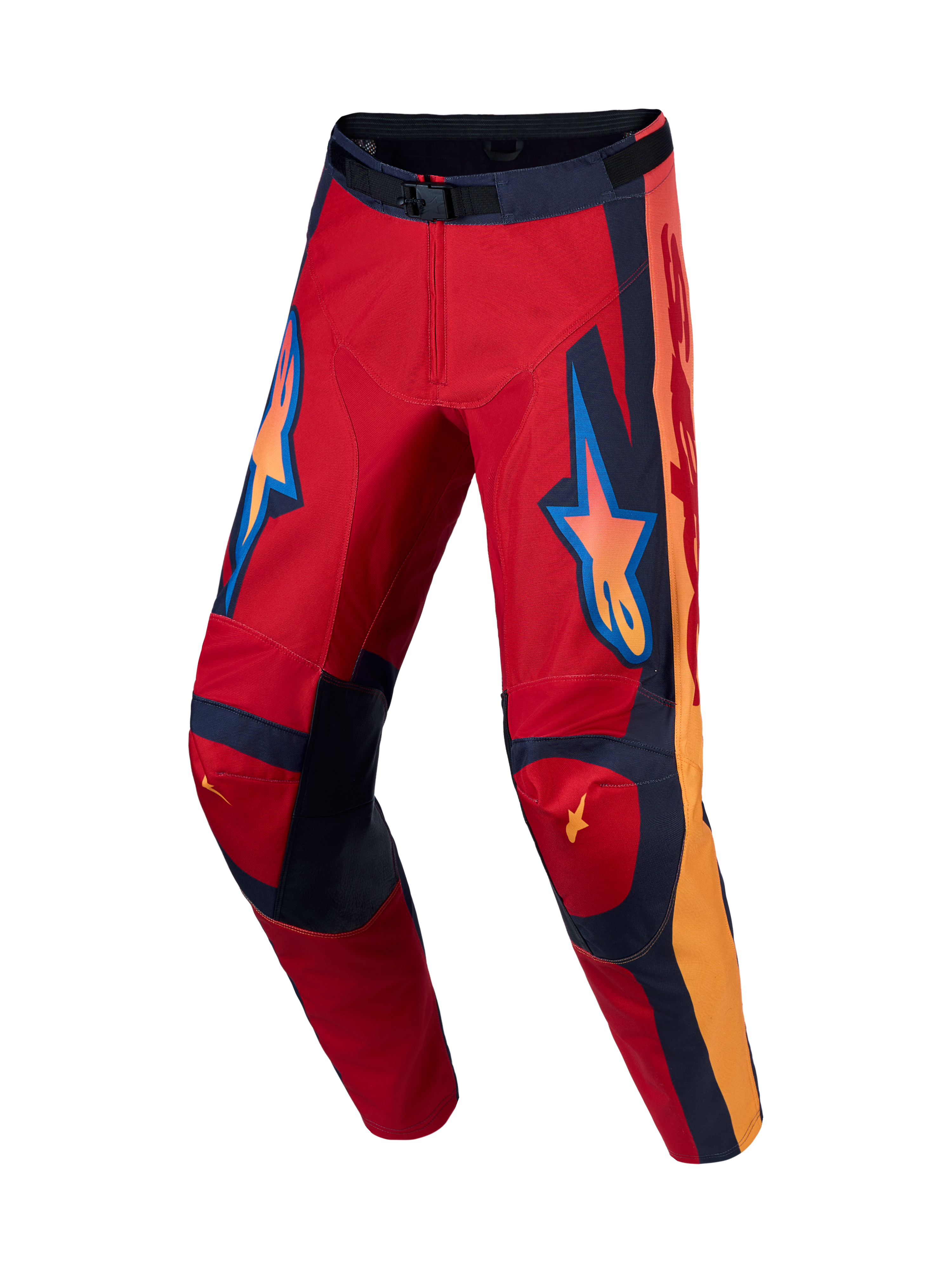 Alpinestars Racer Hunt Pants, men's motocross gear in red and coral with pre-curved leg construction.