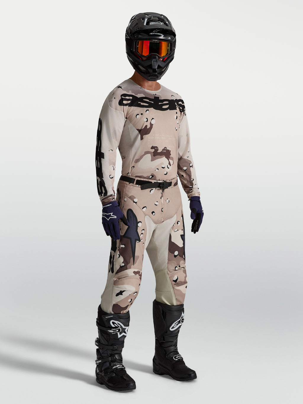 Alpinestars Racer Lone Pants, Men's Motocross Gear in Desert Camo and Black, featuring durable polyfabric for off-road racing.