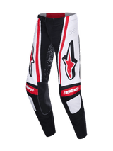 Alpinestars 2026 Techstar Nomur Pants, Motocross Pants, Black White and Red, featuring large red Astars logos on the thighs, white panels with vertical red stripes, and "astars" branding on the knees.