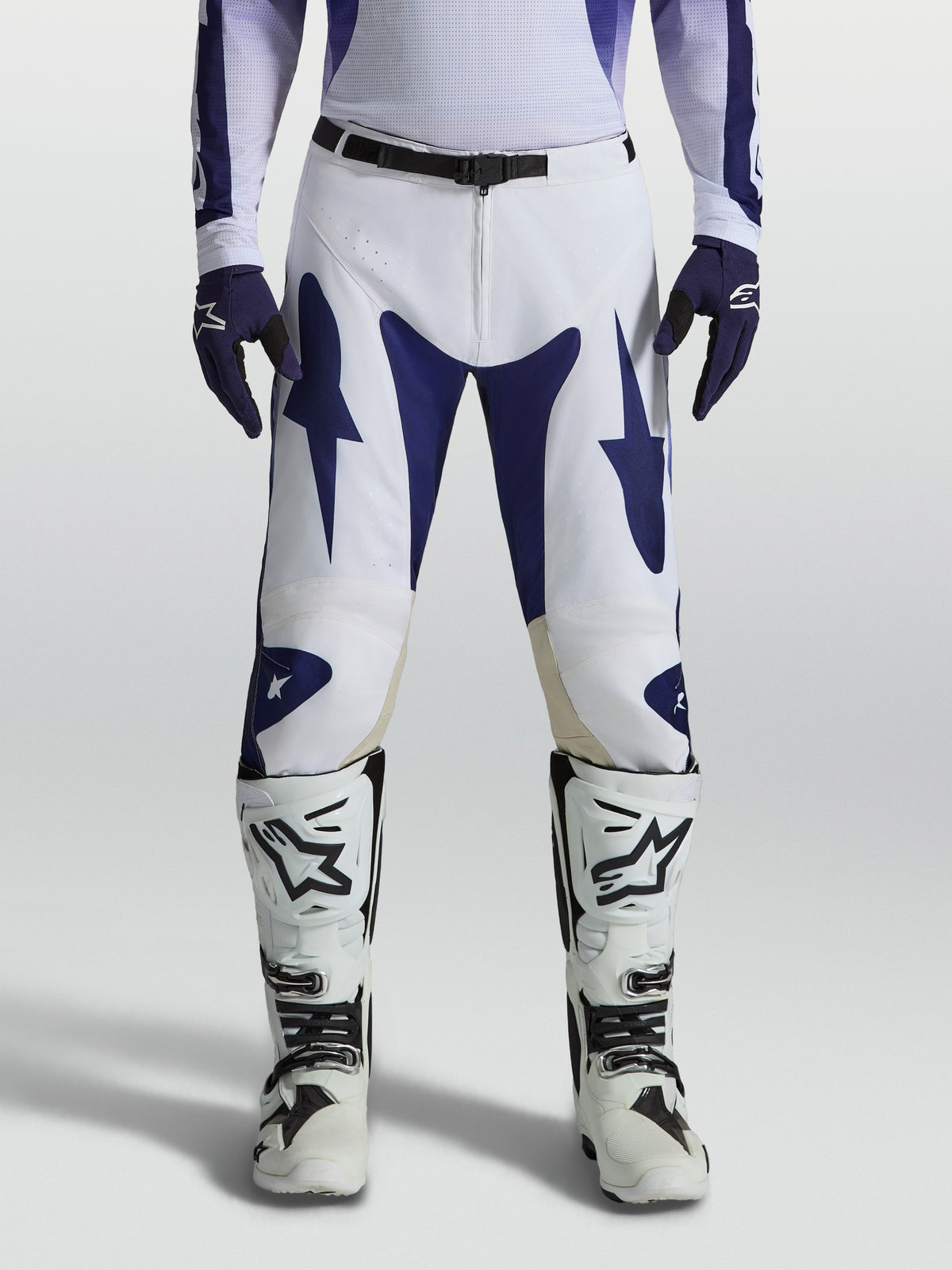 Alpinestars Racer Air Amber Pants, perforated Blue and White motocross pants for high-performance off-road riding.