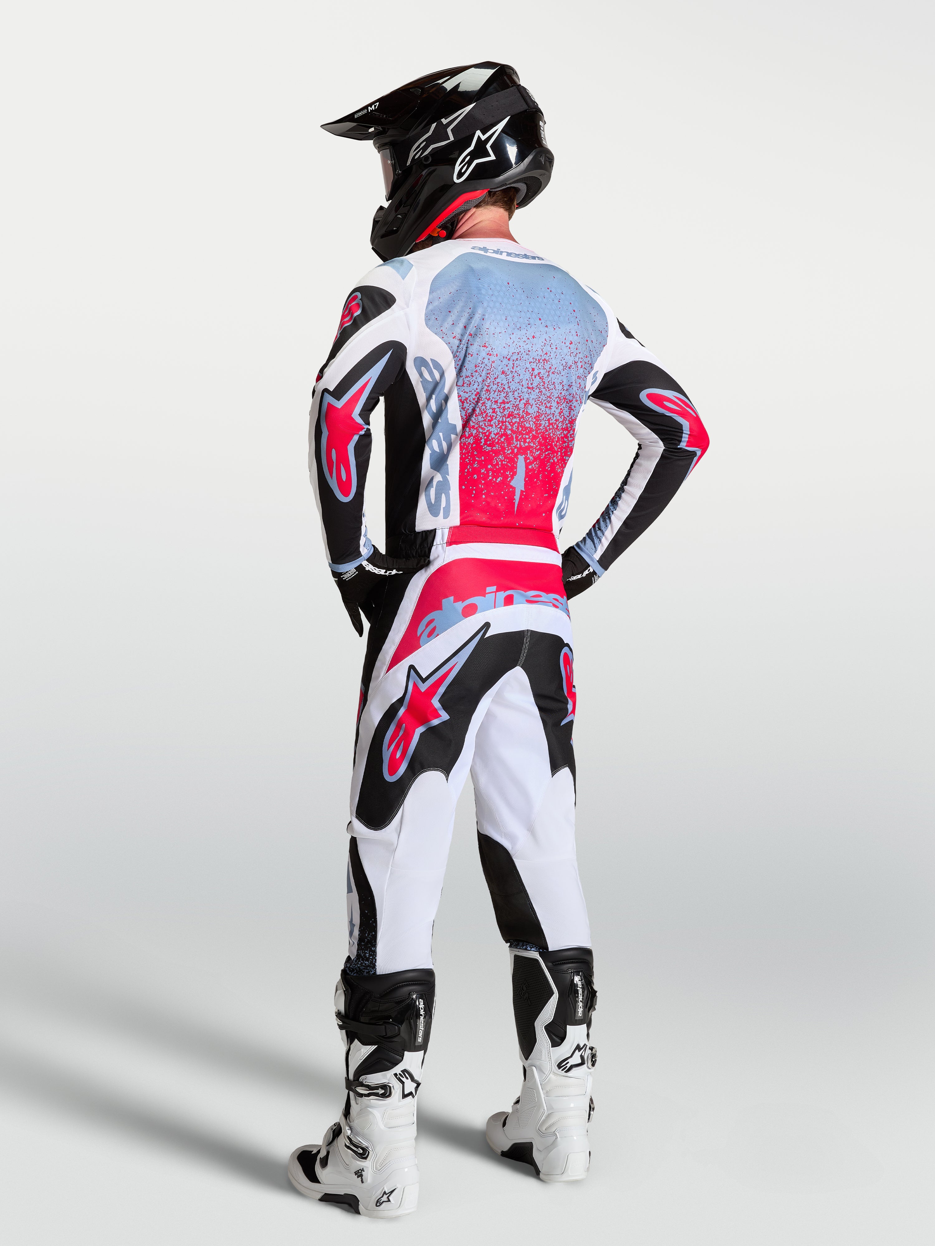 Alpinestars Fluid Drag Pants, Motocross Riding Gear, Men's, White and Black with Red Accents, rear view on model.