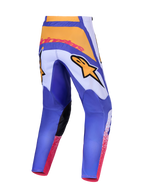 Alpinestars 2027 Fluid Drag Pants, Men's Motocross Gear, Blue and Yellow, featuring an ergonomic pre-curved 3D pattern.