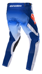 Alpinestars 2023 Racer Semi Pants, Motocross Pants, Blue Hot Orange, rear view showing gradient blue and white panels, hot orange Alpinestars logo on the hip, black leather inner leg reinforcements, technical design for off-road racing