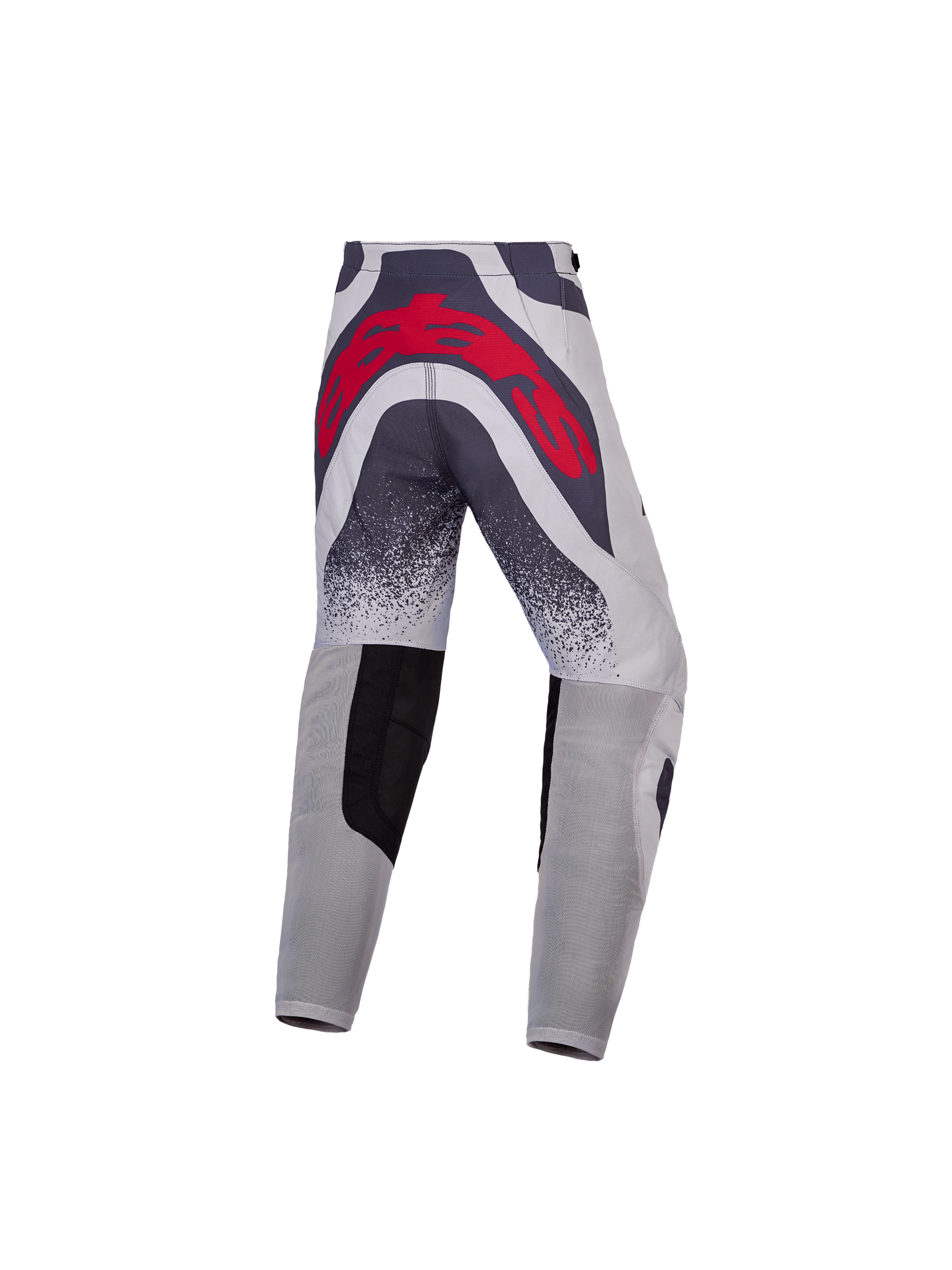 Alpinestars Youth Supertech Swan Pants, gray and red motocross racing trousers with a large rear logo and ventilated panels.