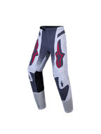 Alpinestars Youth Supertech Swan Pants, Motocross Racing, Gray and White with Red star logos, athletic stretch rip-stop.