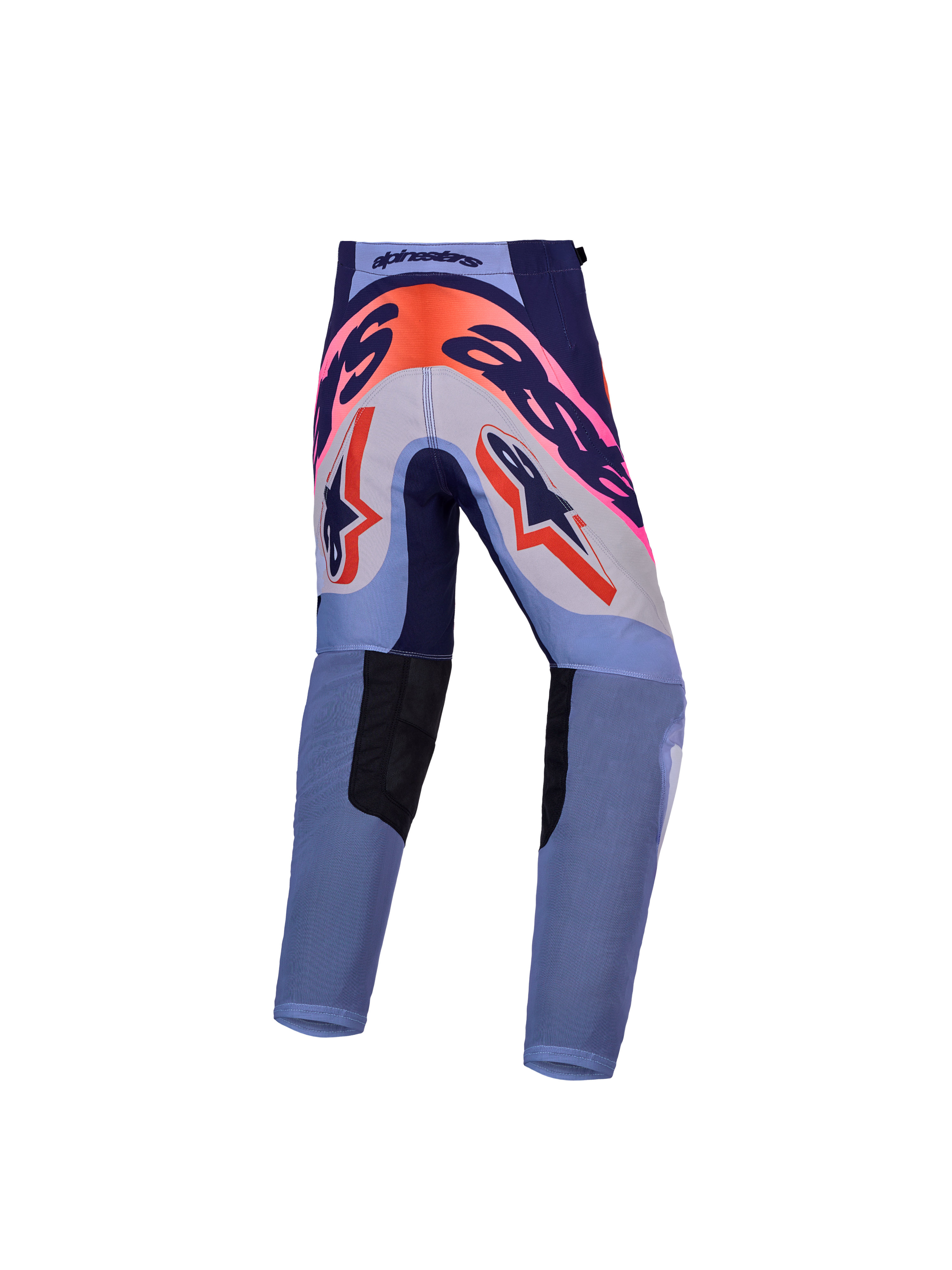 Alpinestars Youth Supertech Dyna Pants, purple and pink fluo motocross racing pants with durable 600D seat reinforcement.