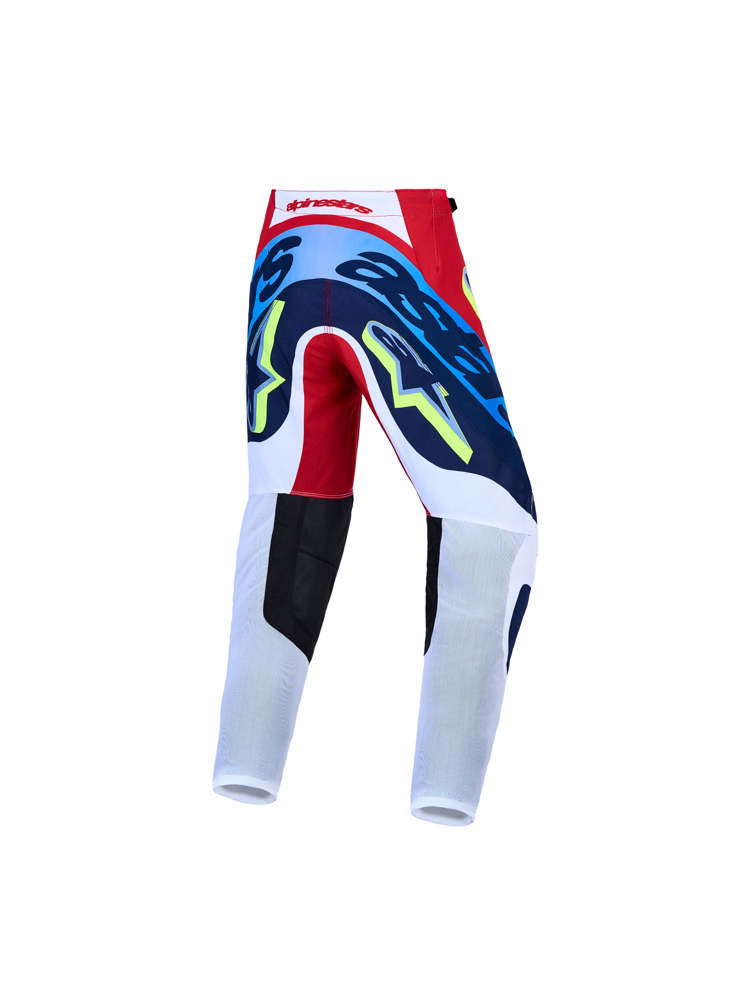 Alpinestars Youth Supertech Dyna Pants AND Gear Set, motocross racing pants in red, white, and navy blue, rear view.