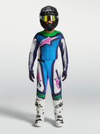 Alpinestars Youth Supertech Maven Pants and Jersey, Motocross Racing Gear, Blue and White with Green Fluo, Athletic Fit.