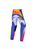 Alpinestars 2027 Youth Fluid Drag Pants, blue and gold motocross pants with pre-curved ergonomic fit for young riders.