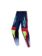 Alpinestars Youth Fluid Drag Pants, Motocross Racing Pants, Navy Blue and Fire Red, durable textile with pre-curved design.
