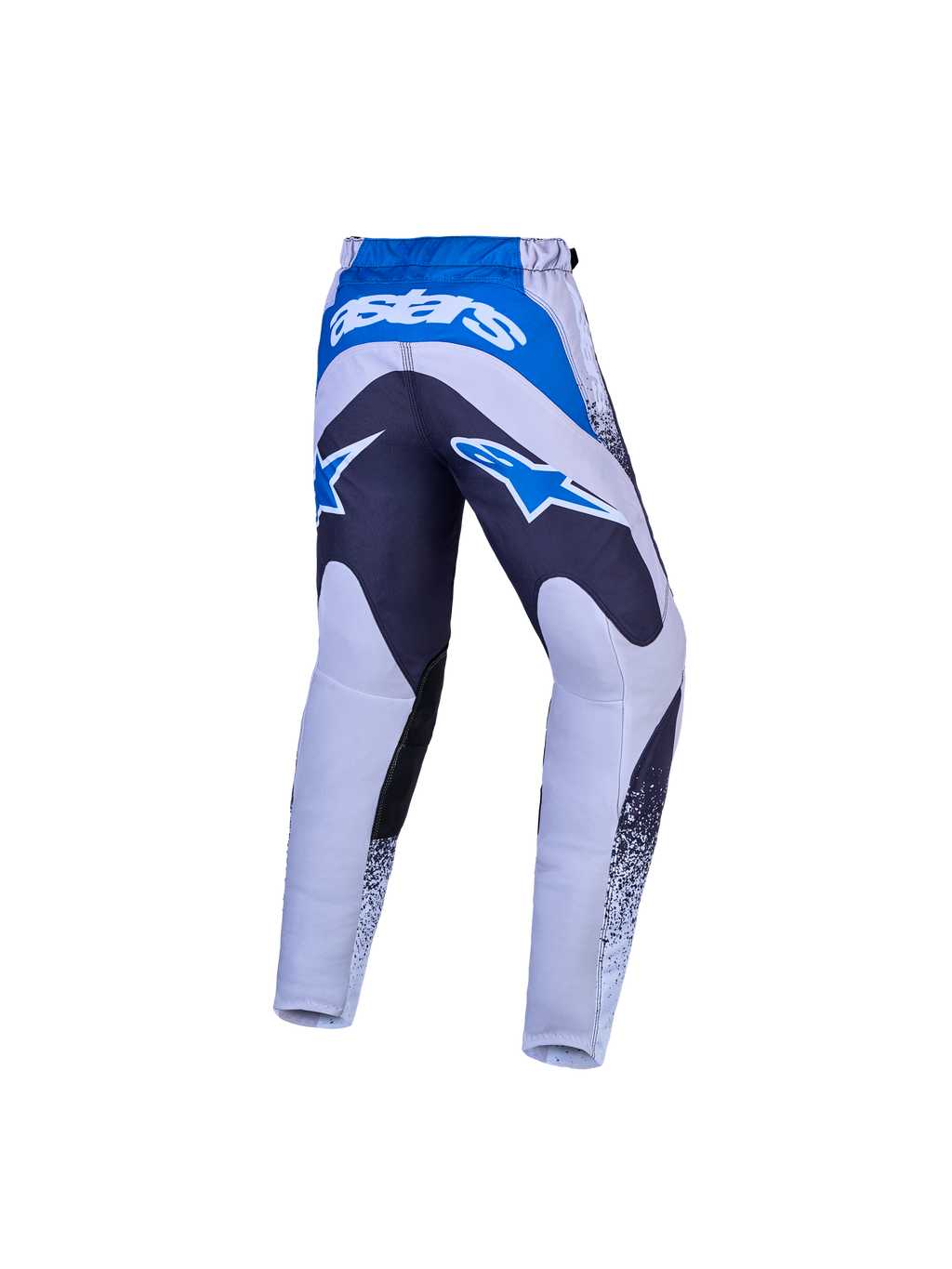 Alpinestars 2027 Youth Fluid Drag Pants, gray and blue motocross gear with pre-curved construction and rear brand logo.